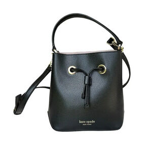 Kate Spade New York Eva Small Bucket Crossbody Bag Black Tan Drawstring